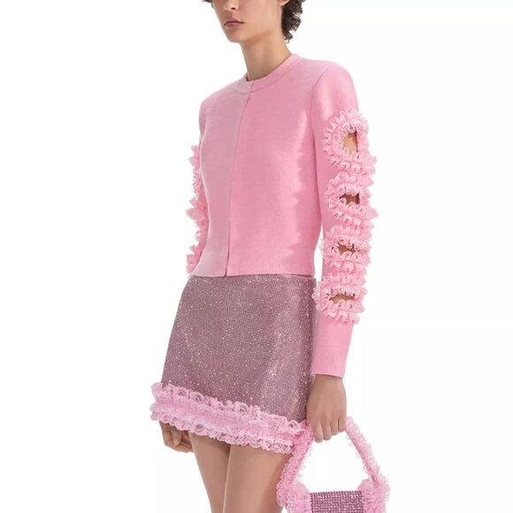 585$ Self-Portrait X Christopher Kane Crystal Fishnet Mini Skirts Size 10 Pink - Picture 3 of 3